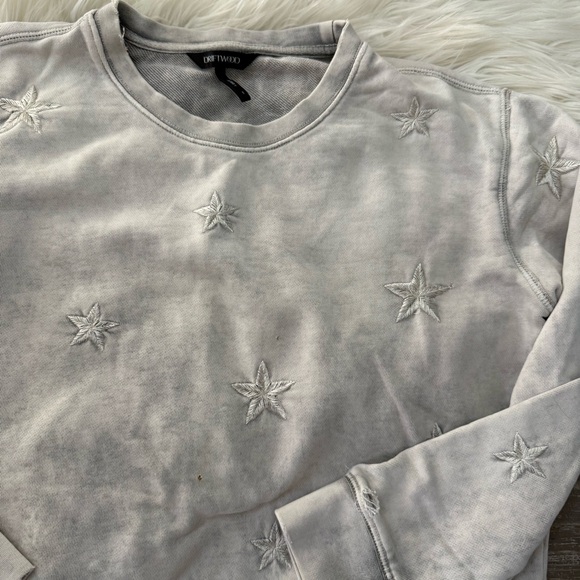 Driftwood Teddy Distressed Grey Pullover Sweatshirt, Embroidered Stars, Small - Picture 6 of 6